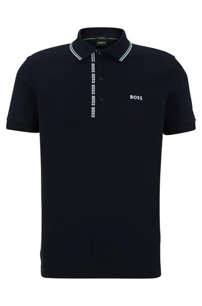 Рубашка-поло Hugo/Hugo Boss Cotton-pique Slim-fit With Logo Details, тёмно-синий