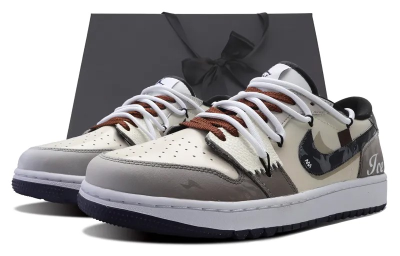 Кроссовки Air Jordan 1 Vintage Basketball Shoes Unisex Low-top White, хаки/антрацит/черный