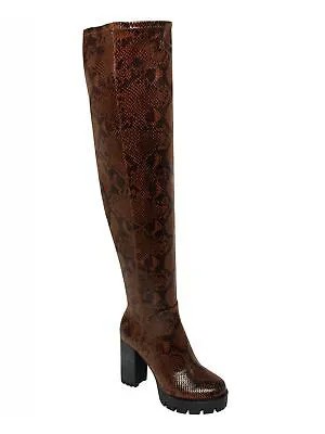 CHARLES BY CHARLES DAVID Женские коричневые сапоги со змеиным принтом на блочном каблуке, высота 7,5 м