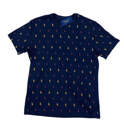 НОВАЯ мужская футболка Polo Ralph Lauren темно-синего цвета с логотипом пони и круглым вырезом для сна