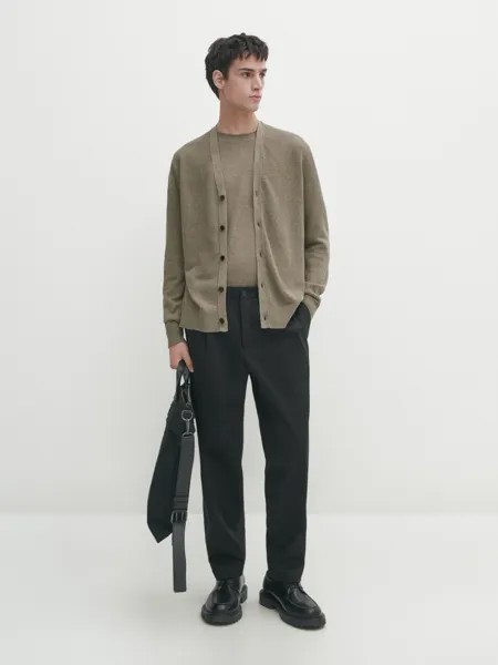 Льняной кардиган Massimo Dutti, хаки