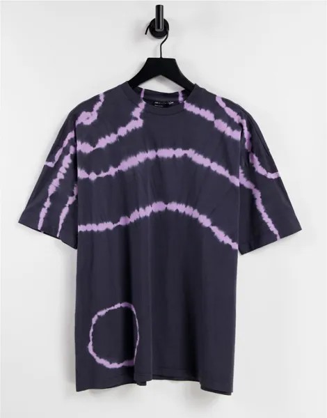 Темно-серая oversized-футболка с принтом кругов с эффектом тай-дай ASOS DESIGN-Серый