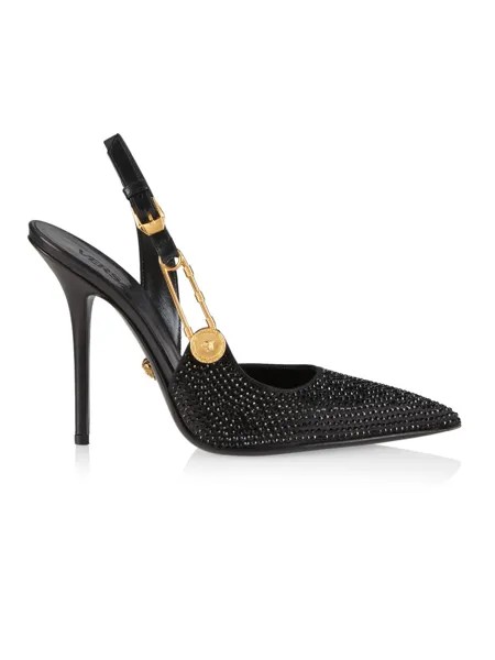Украшенные кожаные туфли с ремешком на пятке 110MM Versace, черный