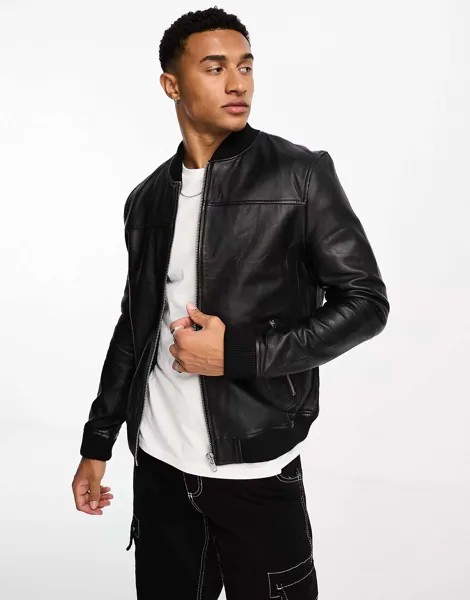 Черный бомбер из натуральной кожи Barneys Originals Dio-Washington