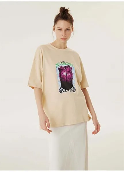 Однотонная кремовая женская футболка с круглым вырезом TS1240070143082 Twist, кремовый