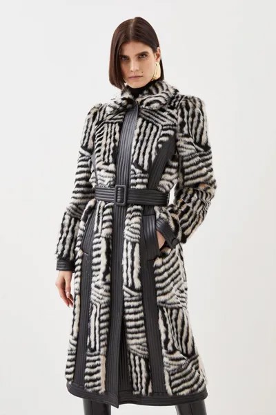 Пальто Petite с поясом и полосками из искусственного меха Karen Millen, мультиколор