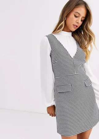 Сарафан в клетку с отделкой в стиле блузки Miss Selfridge-Черный