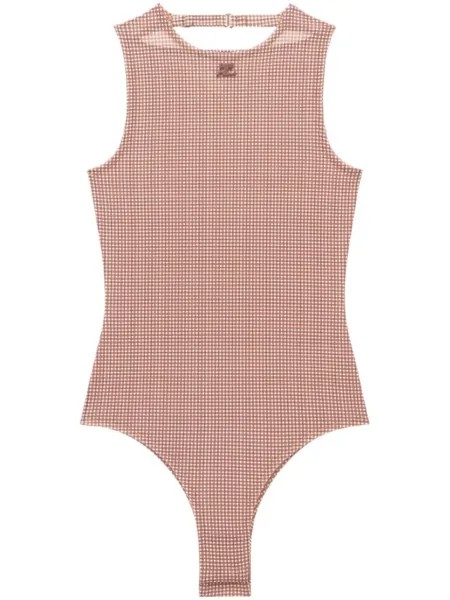 Courrèges клетчатое боди с пряжкой, коричневый