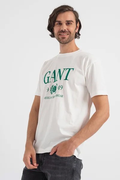 Хлопковая футболка с логотипом Gant, зеленый