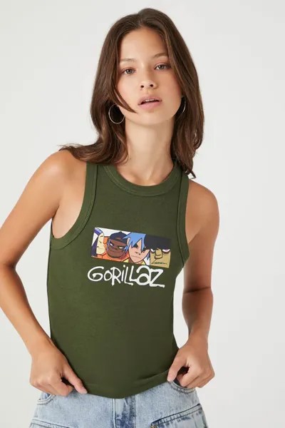 Майка с графическим рисунком Gorillaz Forever 21, оливковый