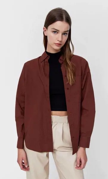 Stradivarius Рубашка Прямого Кроя Коричневый Xs