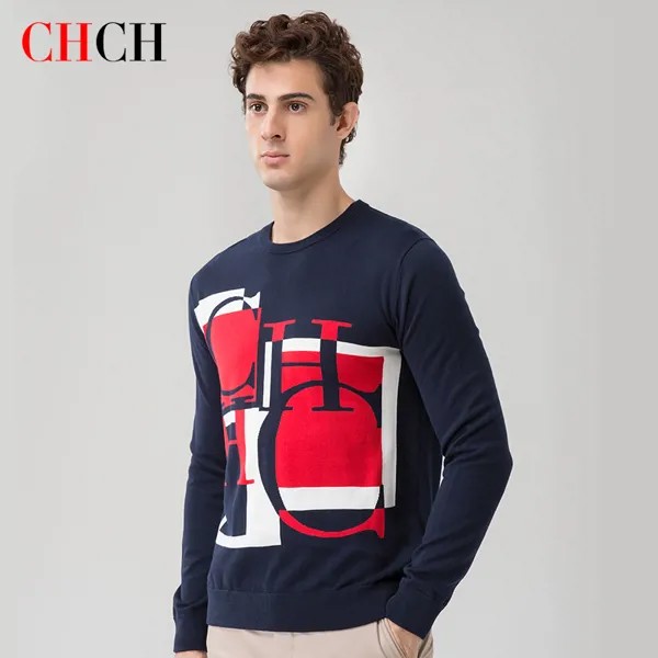 Мужская текстурная Толстовка CHCH, 100% хлопок, мягкий и удобный принт, Осень-зима, пушистый свободный свитер для взрослых