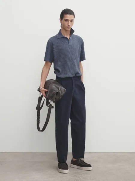 Рубашка поло фактурного трикотажа с короткими рукавами Massimo Dutti, синий