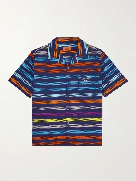 Рубашка с воротником-стойкой и принтом логотипа в полоску из хлопка и поплина MISSONI, синий