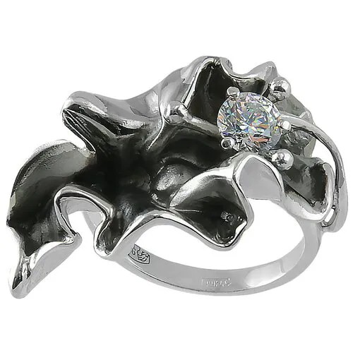Кольцо Альдзена Чёрный бархат К-15020, серебро, 925 проба, родирование, фианит, размер 16, серебряный, черный