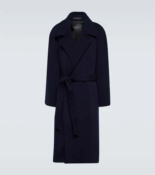 Кашемировое пальто с поясом Balenciaga, синий