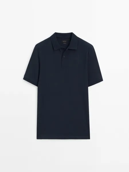 Рубашка-Поло из микротекстурированного хлопка пике Massimo Dutti, индиго