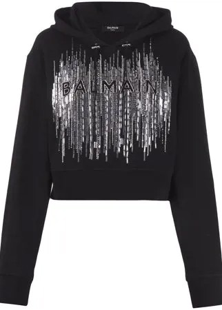 Balmain худи с логотипом и отделкой бисером