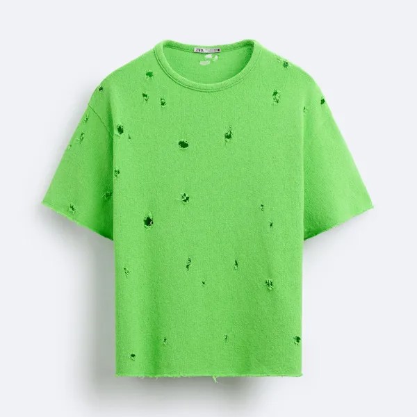 Футболка Zara Ripped Knit, зеленый