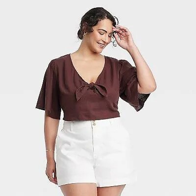 Женская рубашка с короткими рукавами и завязкой спереди — A New Day Brown XXL
