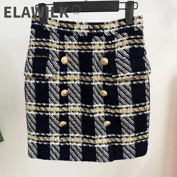 Европейские женские шерстяные клетчатые твидовые юбки высокого качества, шикарная офисная элегантная мини-юбка A667
