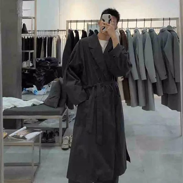 Японский yuppie Стиль двубортное длинное пальто Молодежные Осенние новые корейские ветровки мужские