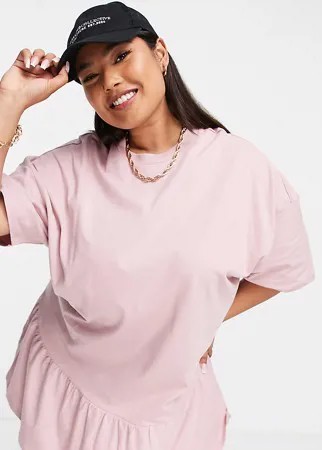 Розовое платье-футболка в стиле oversized с оборкой по нижнему краю ASOS DESIGN Curve-Розовый цвет