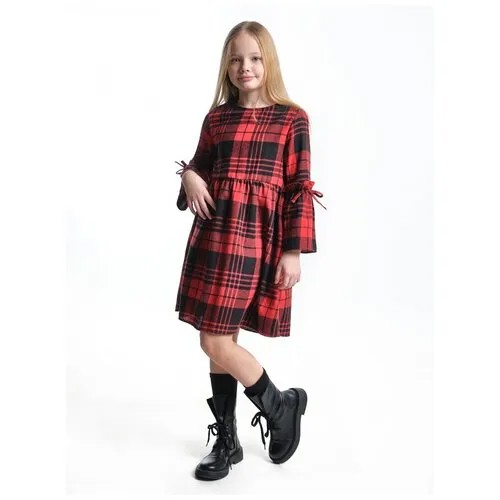 Платье для девочек Mini Maxi, модель 6837, цвет бежевый/клетка, размер 134