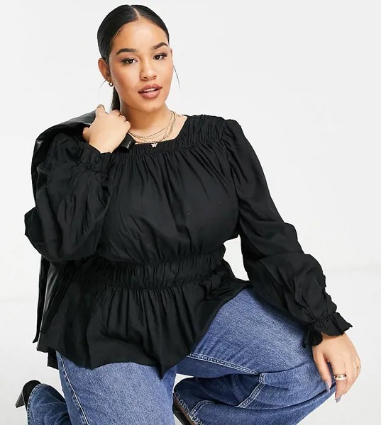 Черная присборенная блузка Vero Moda Curve-Черный цвет