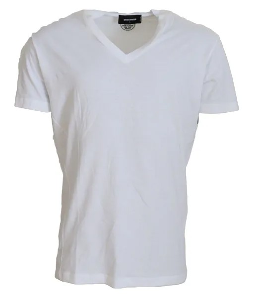 Футболка DSQUARED2 Белая хлопково-льняная футболка с короткими рукавами и V-образным вырезом IT50/US40/L 400 долларов США
