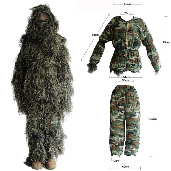 Снайперский Тактический Костюм Yowie Bionic ghillie камуфляжная куртка и брюки Камуфляжный охотничий костюм ghillie секретная охотничья одежда