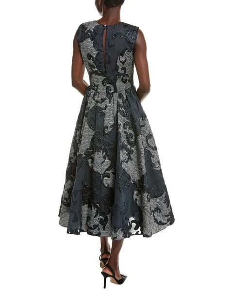 Платье миди из смесового шелка Oscar de la Renta с шевронным шевроном и купе Fil Coupe, синий