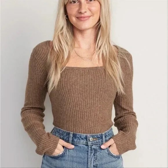 Свитер в рубчик с квадратным вырезом Old Navy Brown Heather, размер 3X