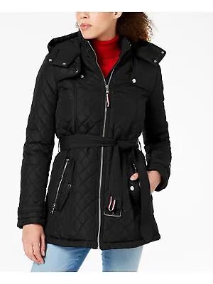 TOMMY HILFIGER Женская черная стеганая зимняя куртка с поясом и карманами, пальто S