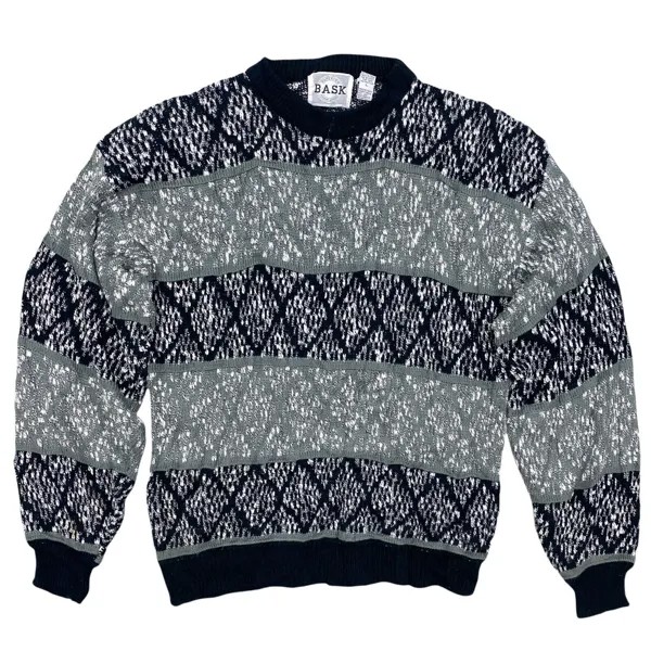 Винтажный вязаный свитер BASK с круглым вырезом, размер L, с геометрическим принтом Ugly Cosby