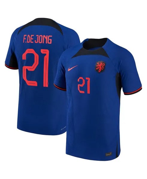 Мужская футболка frenkie de jong blue, национальная сборная нидерландов 2022/23, выездная форма vapor match, аутентичная футболка игрока Nike, синий
