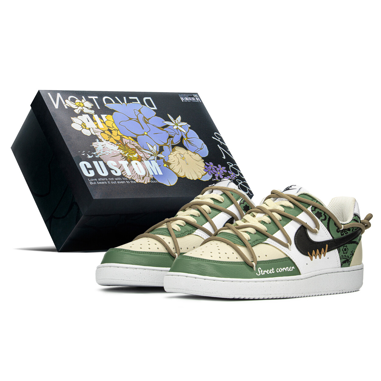 Кроссовки Nike Court Vision 1 Skateboarding Shoes Women's Low-top Beige/green, хаки/зеленый