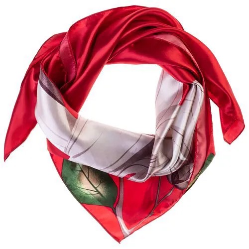 Шелковый платок на шею/Платок шелковый на голову/женский/Шейный шелковый платок/стильный/модный /21kdgPL903004-1vr красный,бежевый/Vittorio Richi/80% шелк,20% полиэстер/90x90