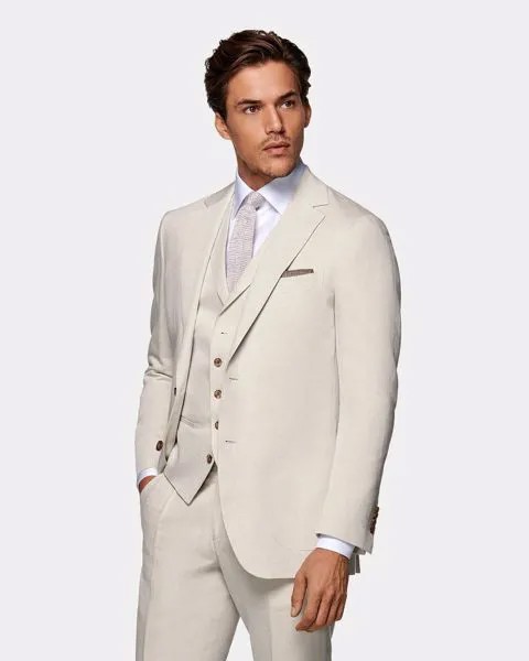 Модный свадебный костюм для мужчин кремового цвета, облегающий костюм из 3 предметов (Блейзер + брюки + жилет), индивидуальный пошив, Женский ...