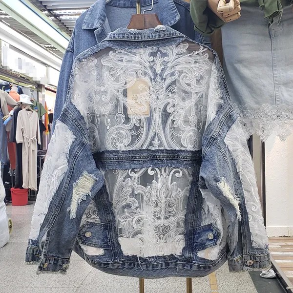 Куртка Cakucool женская джинсовая в винтажном стиле, свободная сетчатая верхняя одежда в этническом стиле, с вышивкой и дырками, модная верхняя одежда, осень 2020