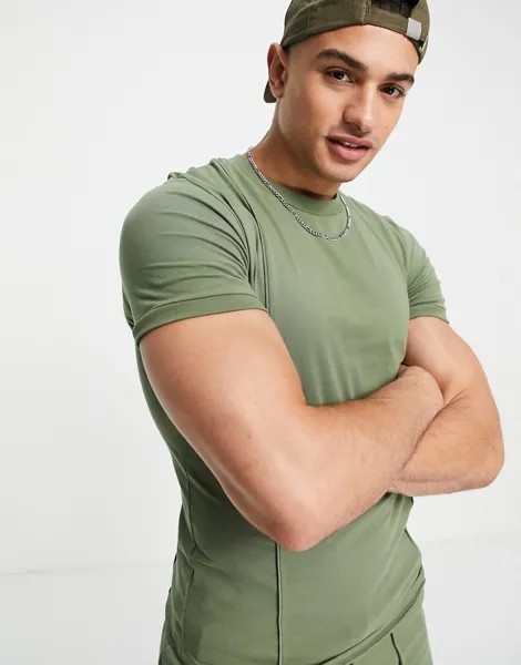 Обтягивающая футболка цвета хаки с защипами ASOS DESIGN-Зеленый цвет