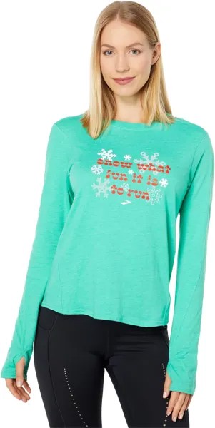 Футболка Brooks Run Merry Distance Graphic Long Sleeve, цвет Green/Run Merry