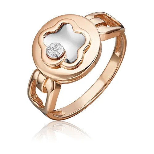 Кольцо PLATINA, комбинированное золото, 585 проба, родирование, бриллиант, размер 16, золотой, серебряный