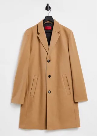 Шерстяное пальто рыжего цвета HUGO Malte-Коричневый цвет