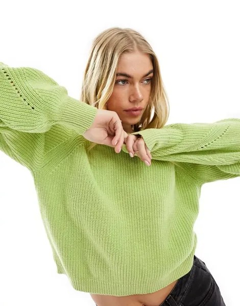 Зеленый джемпер с круглым вырезом и объемными рукавами ASOS