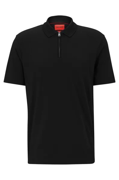 Футболка поло Hugo Cotton-blend Polo With Zip Placket, черный