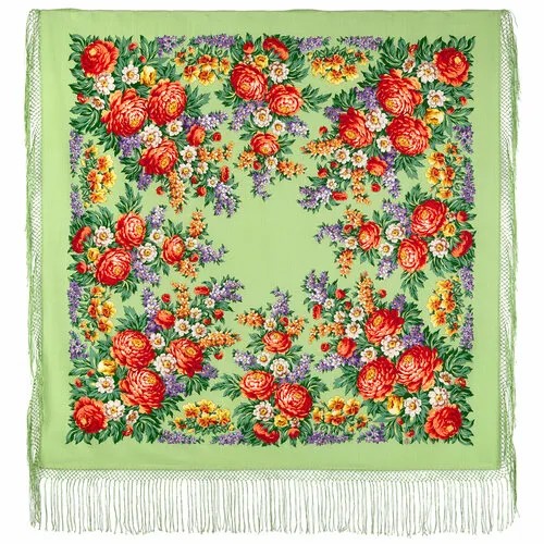 Платок Павловопосадская платочная мануфактура,148х148 см, зеленый
