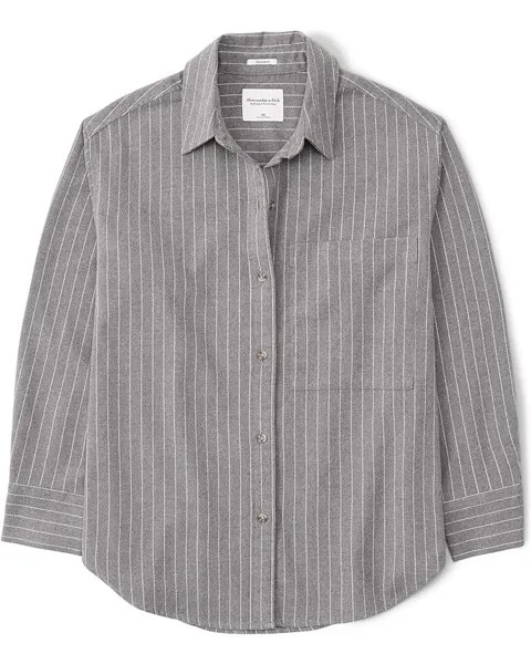 Рубашка Abercrombie & Fitch Plaid Overshirt, цвет Grey To White Pinstripe