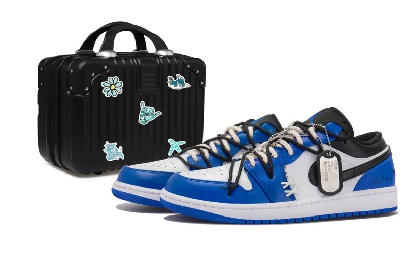 Кроссовки Air Jordan 1 Vintage Basketball Shoes Men Low-top Black/white/blue, синий
