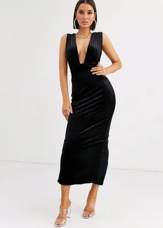 Бархатное платье макси с глубоким вырезом ASOS DESIGN-Черный